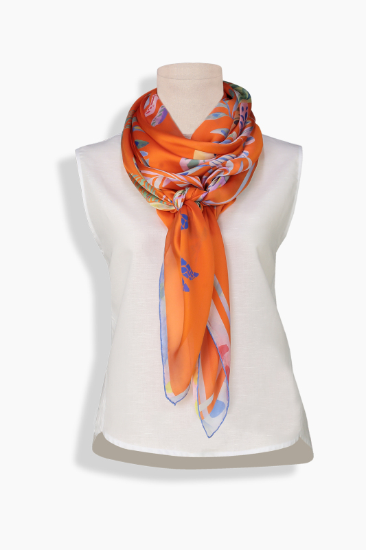 Luana Turuncu İpek Şifon Eşarp - SARAR