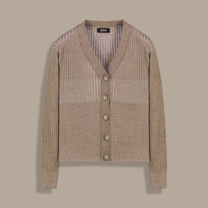 Melange Düğmeli Bej Hırka - SARAR WOMAN