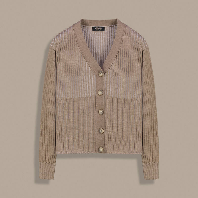 Melange Düğmeli Bej Hırka - 1