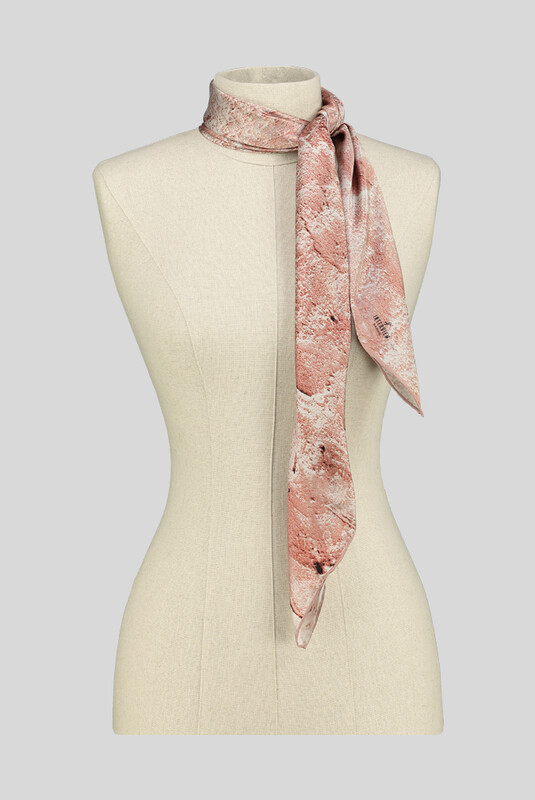 Mermer Desenli Pudra Saten İpek Eşarp - SARAR