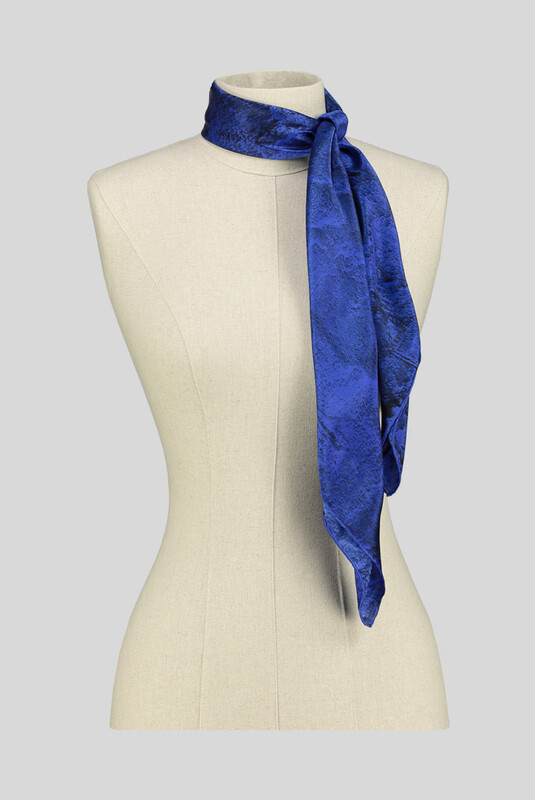 Mermer Desenli Saks Saten İpek Eşarp - SARAR