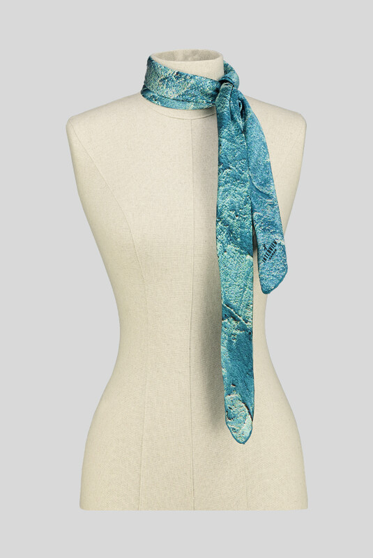 Mermer Desenli Turkuaz Saten İpek Eşarp - SARAR