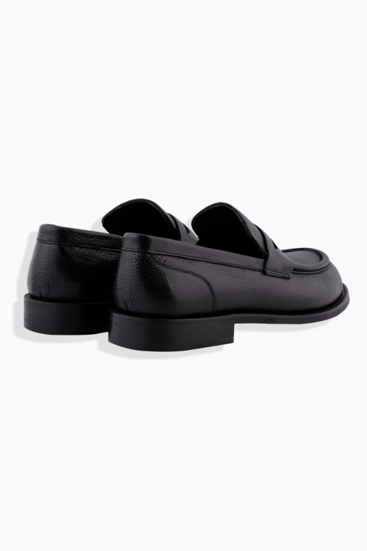 Microlight Taban Siyah Deri Bağcıksız Ayakkabı - SARAR