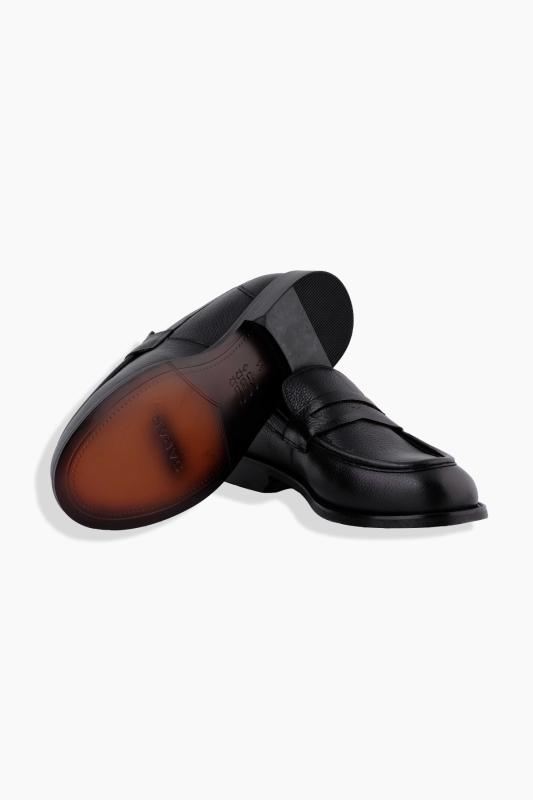 Microlight Taban Siyah Deri Bağcıksız Ayakkabı - SARAR