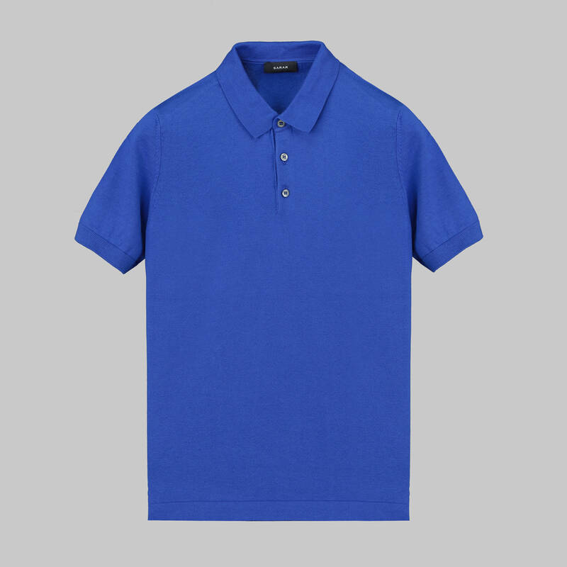 Polo Yaka Kısa Kol Saks Mavi Triko - 1