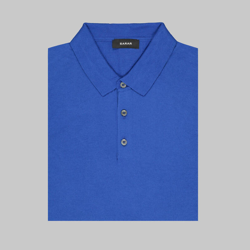 Polo Yaka Kısa Kol Saks Mavi Triko - 3