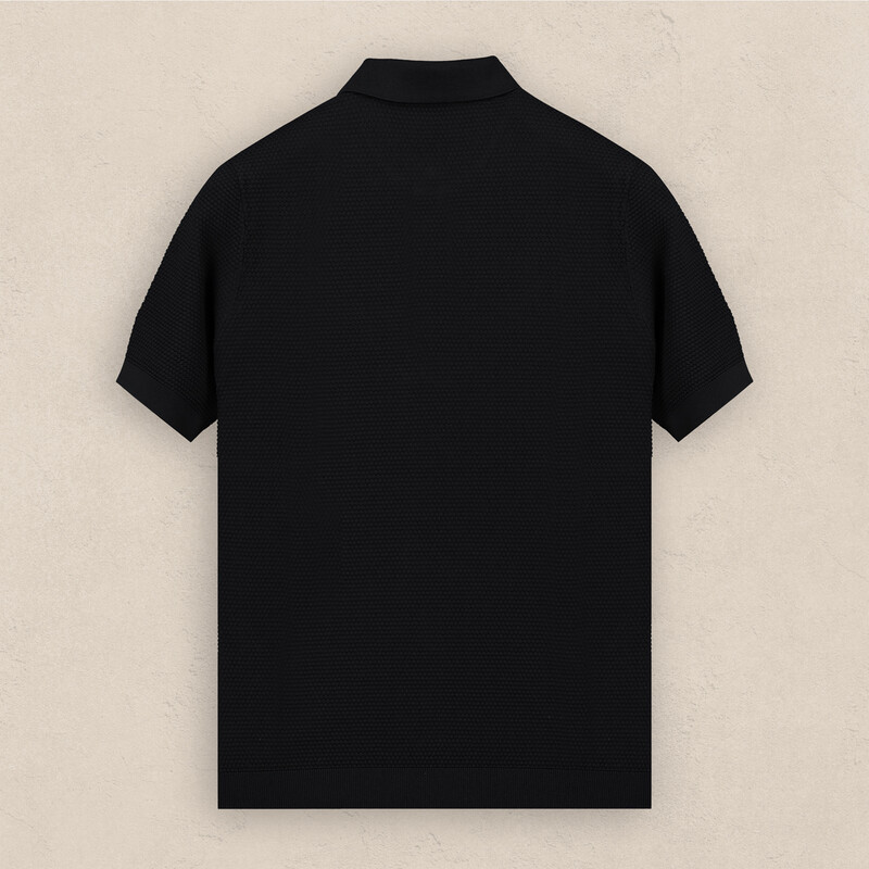 Polo Yaka Kısa Kol Dokulu Siyah Triko - SARAR