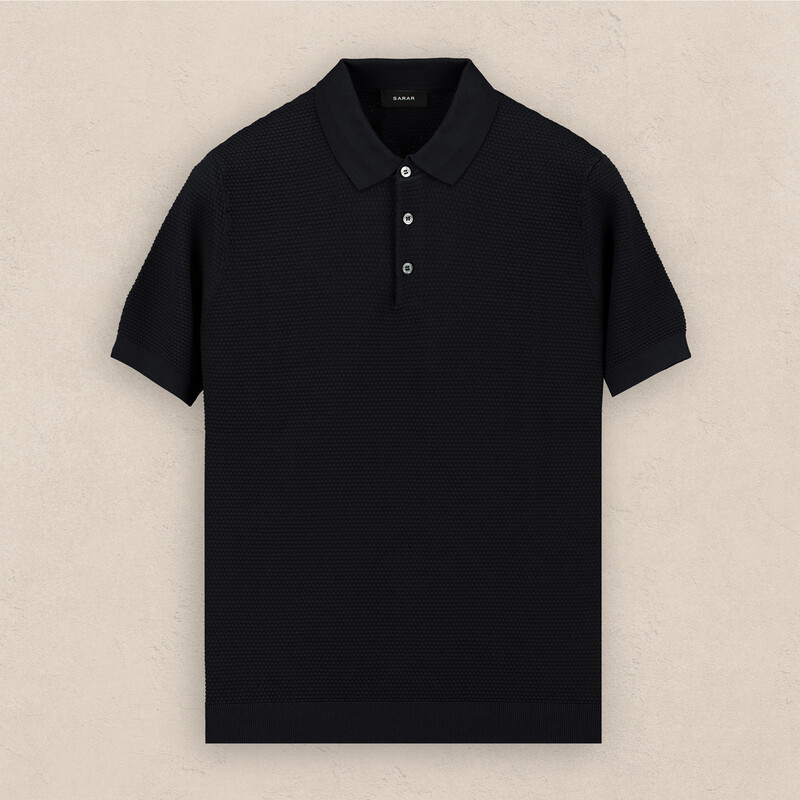 Polo Yaka Kısa Kol Dokulu Siyah Triko 