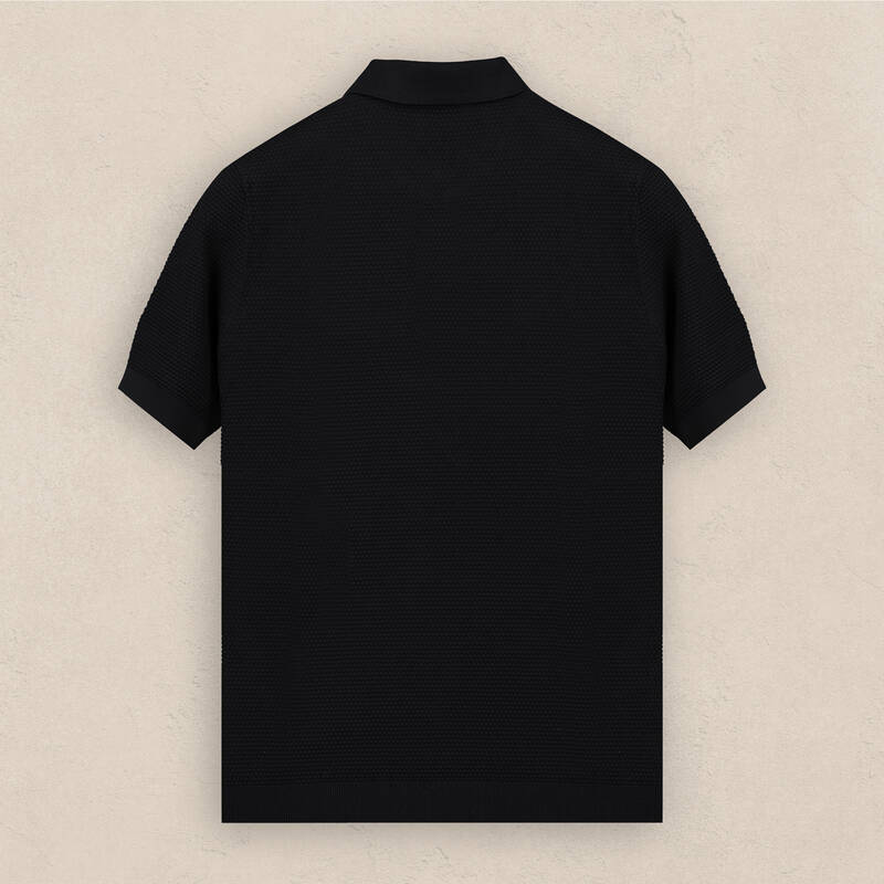 Polo Yaka Kısa Kol Dokulu Siyah Triko - 2