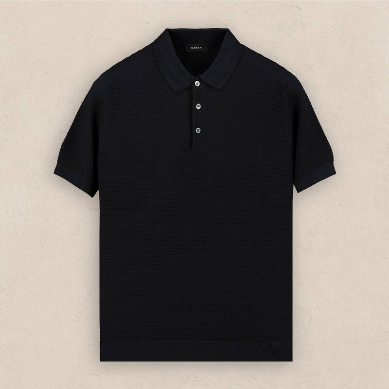 Polo Yaka Kısa Kol Dokulu Siyah Triko - 1