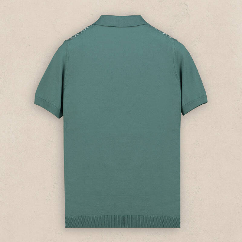 Polo Yaka Kısa Kol Önü Desenli Mint Yeşil Triko - 2