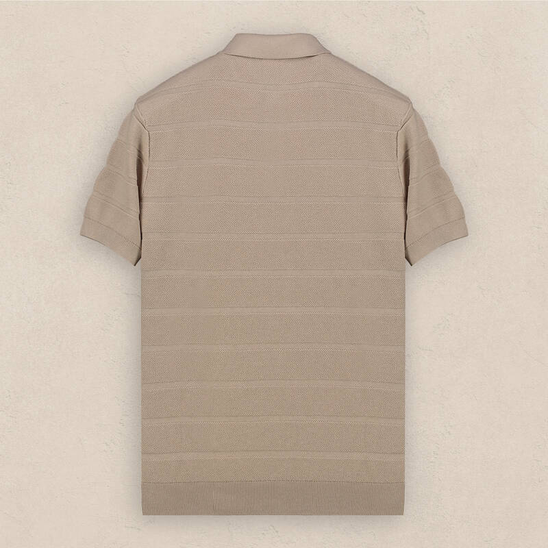 Polo Yaka Kısa Kol Bej Çizgili Triko - 3