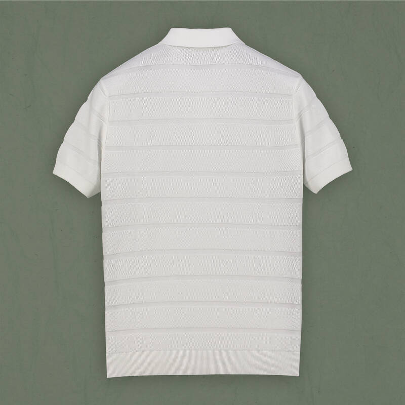 Polo Yaka Kısa Kol Ekru Çizgili Triko - 2