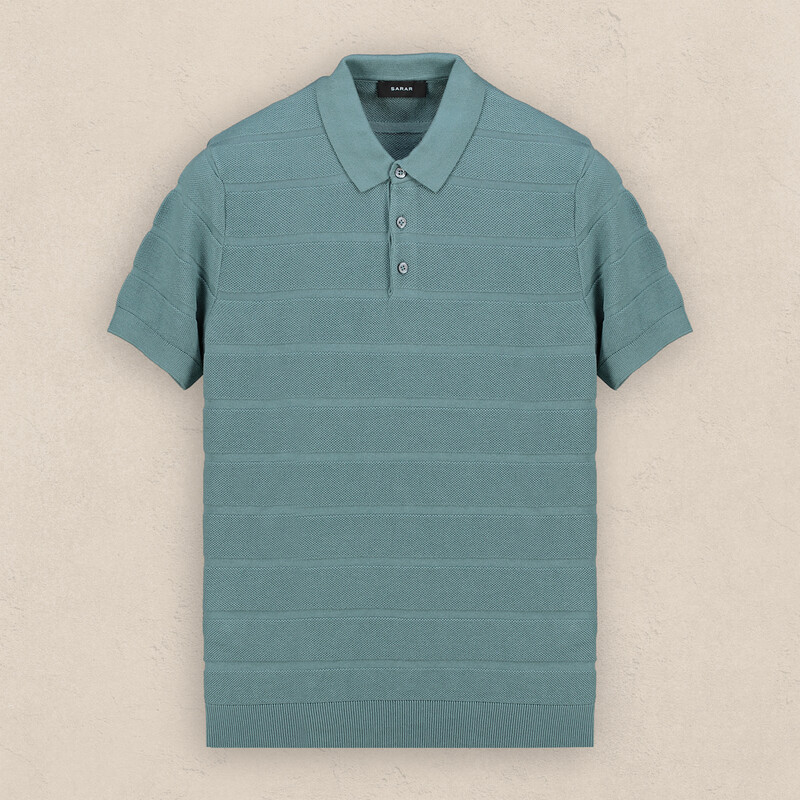 Polo Yaka Kısa Kol Turkuaz Çizgili Triko 