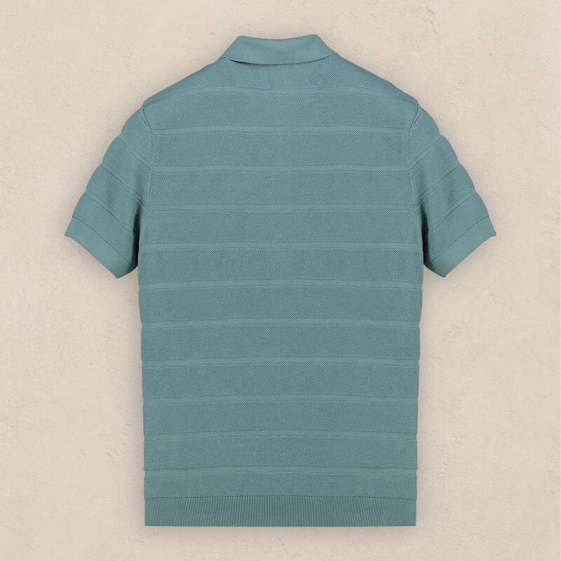 Polo Yaka Kısa Kol Turkuaz Çizgili Triko - 2