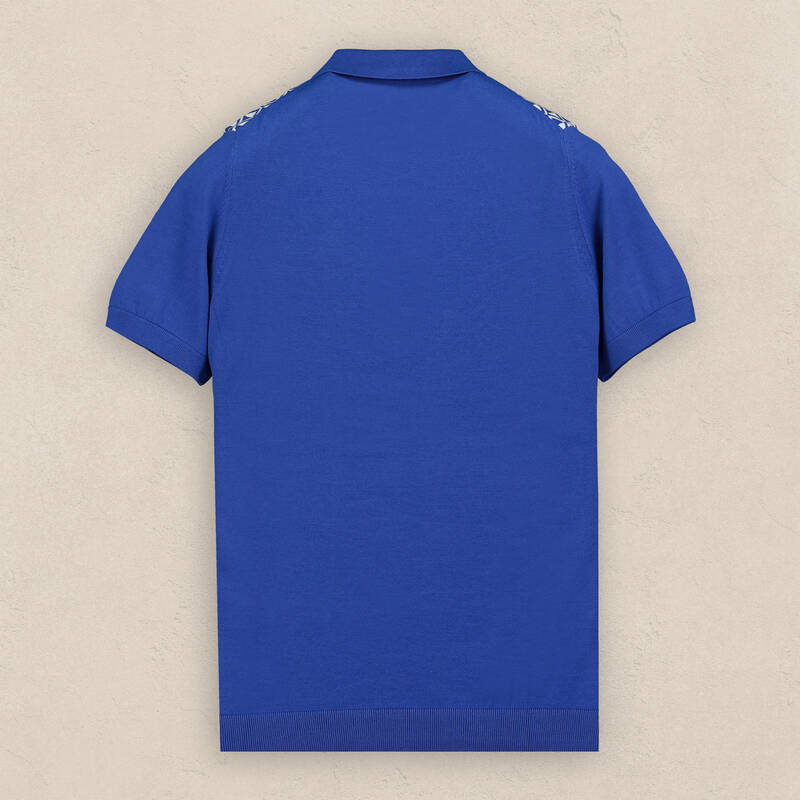Polo Yaka Kısa Kol Saks Desenli Triko - 2