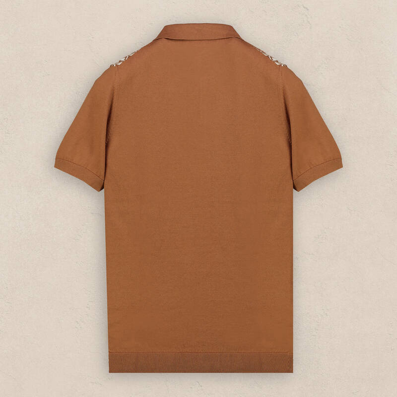 Polo Yaka Kısa Kol Taba Desenli Triko - 2