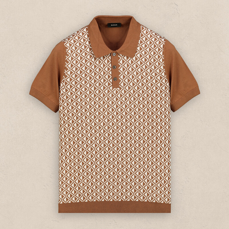 Polo Yaka Kısa Kol Taba Desenli Triko - SARAR