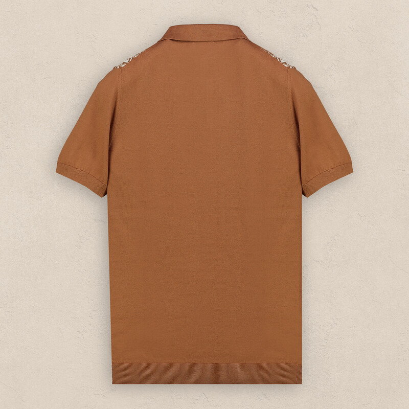 Polo Yaka Kısa Kol Taba Desenli Triko - SARAR