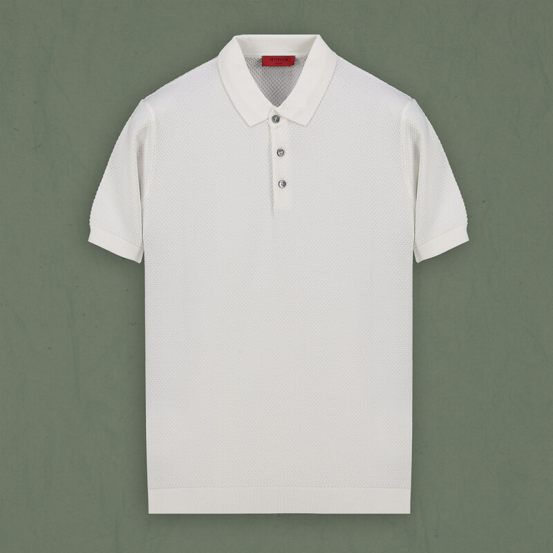 Polo Yaka Kısa Kol Dokulu Ekru Triko - SARAR