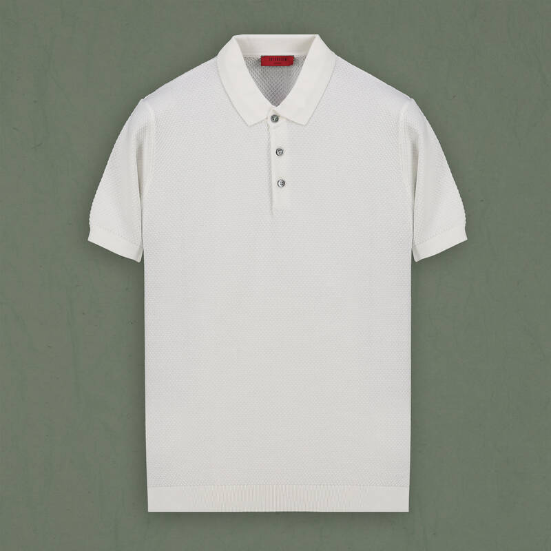 Polo Yaka Kısa Kol Dokulu Ekru Triko - 2