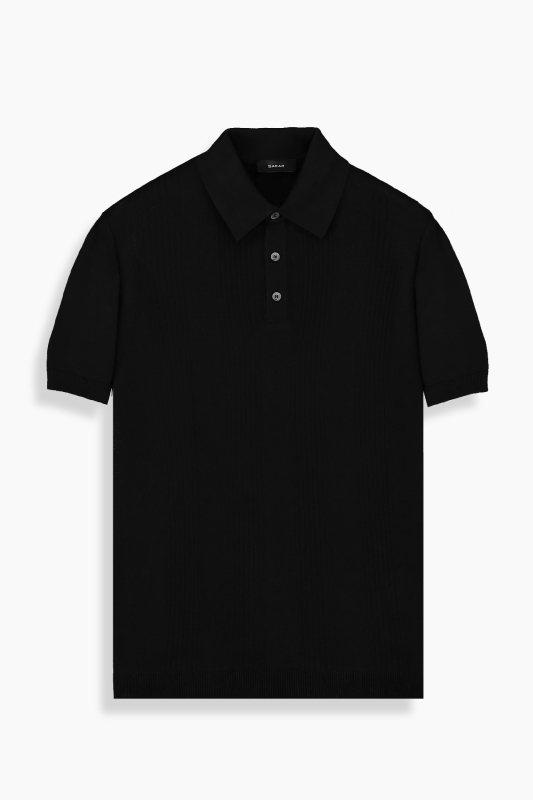Polo Yaka Triko Siyah Tişört - SARAR