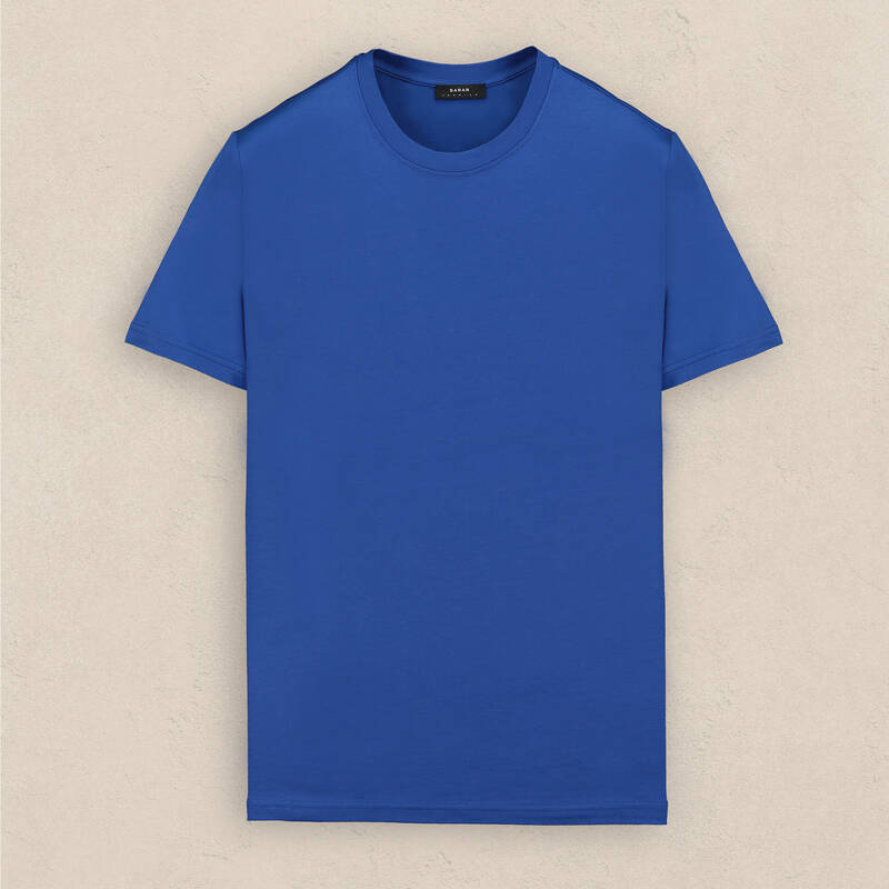 Bisiklet Yaka Kısa Kol İndigo Tişört - 1