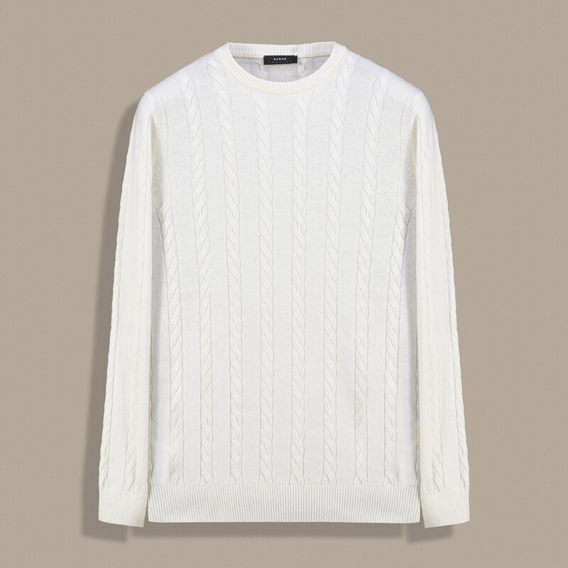 Bisiklet Yaka Örgü Desen Ekru Triko 