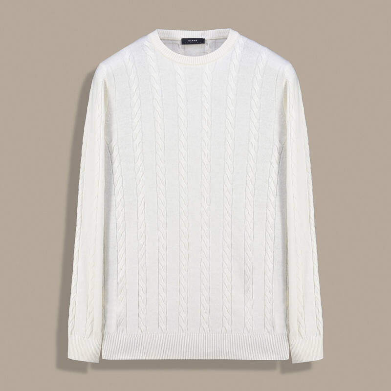 Bisiklet Yaka Örgü Desen Ekru Triko - 1