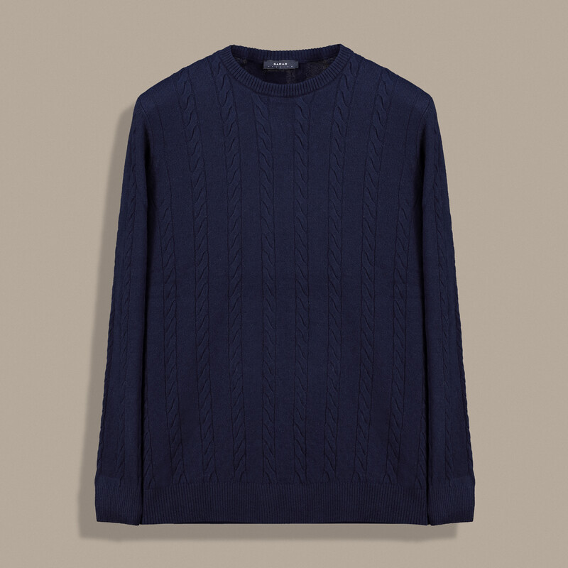 Bisiklet Yaka Örgü Desen Lacivert Triko 