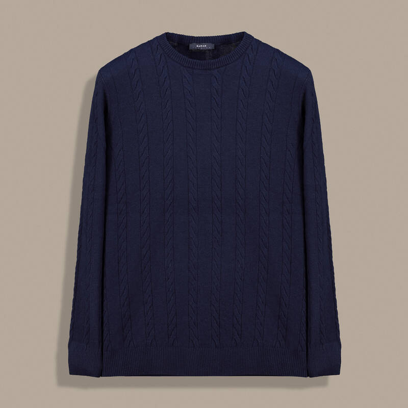 Bisiklet Yaka Örgü Desen Lacivert Triko - 1