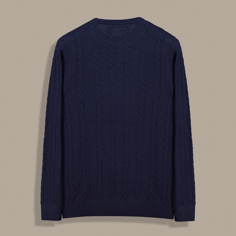 Bisiklet Yaka Örgü Desen Lacivert Triko - SARAR PREMIUM