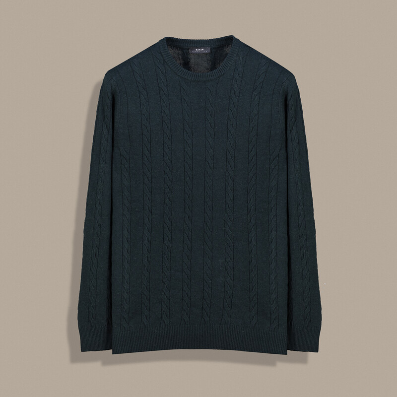 Bisiklet Yaka Örgü Desen Haki Triko 