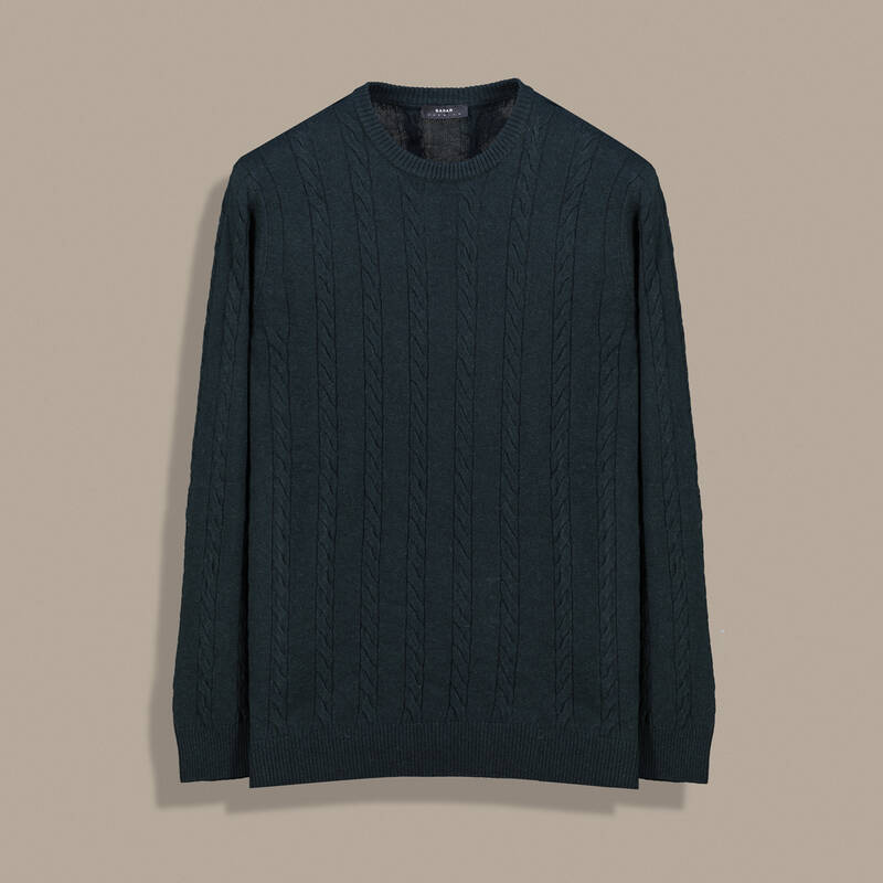 Bisiklet Yaka Örgü Desen Haki Triko - 1