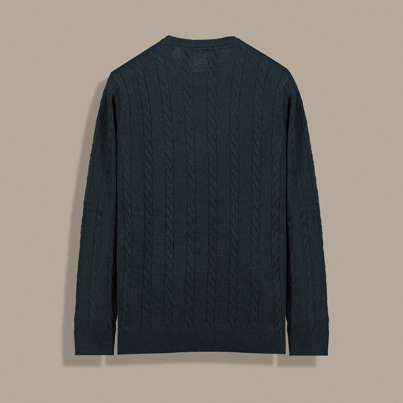 Bisiklet Yaka Örgü Desen Haki Triko - SARAR PREMIUM