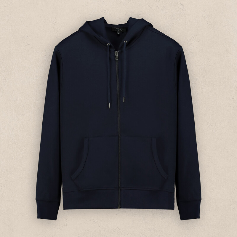 Fermuarlı Kapüşonlu Lacivert Sweatshirt 