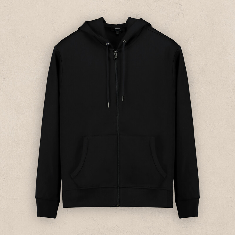 Fermuarlı Kapüşonlu Siyah Sweatshirt - SARAR PREMIUM