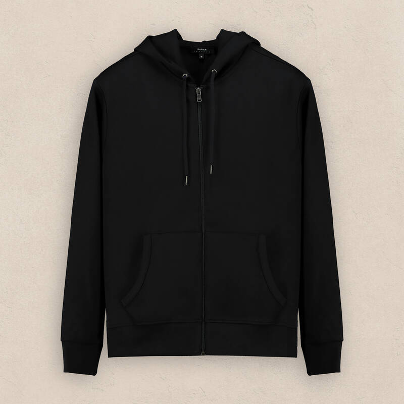 Fermuarlı Kapüşonlu Siyah Sweatshirt - 1