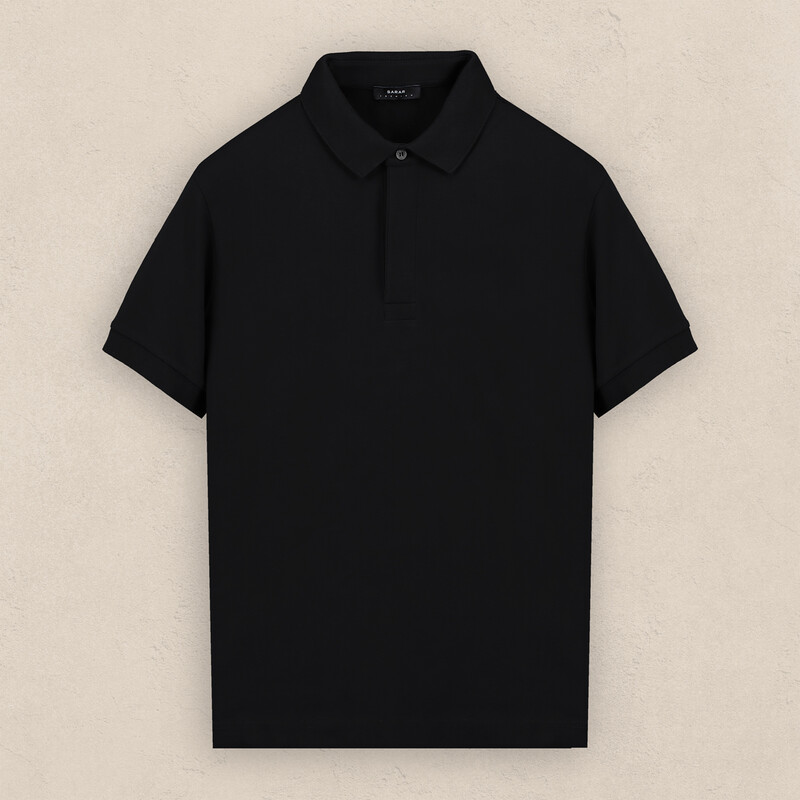 Polo Yaka Pamuk Siyah Tişört 