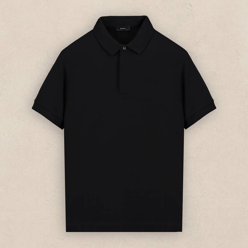 Polo Yaka Pamuk Siyah Tişört - 1