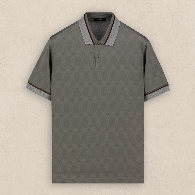 Polo Yaka Desenli Pamuklu Bej Tişört - SARAR PREMIUM
