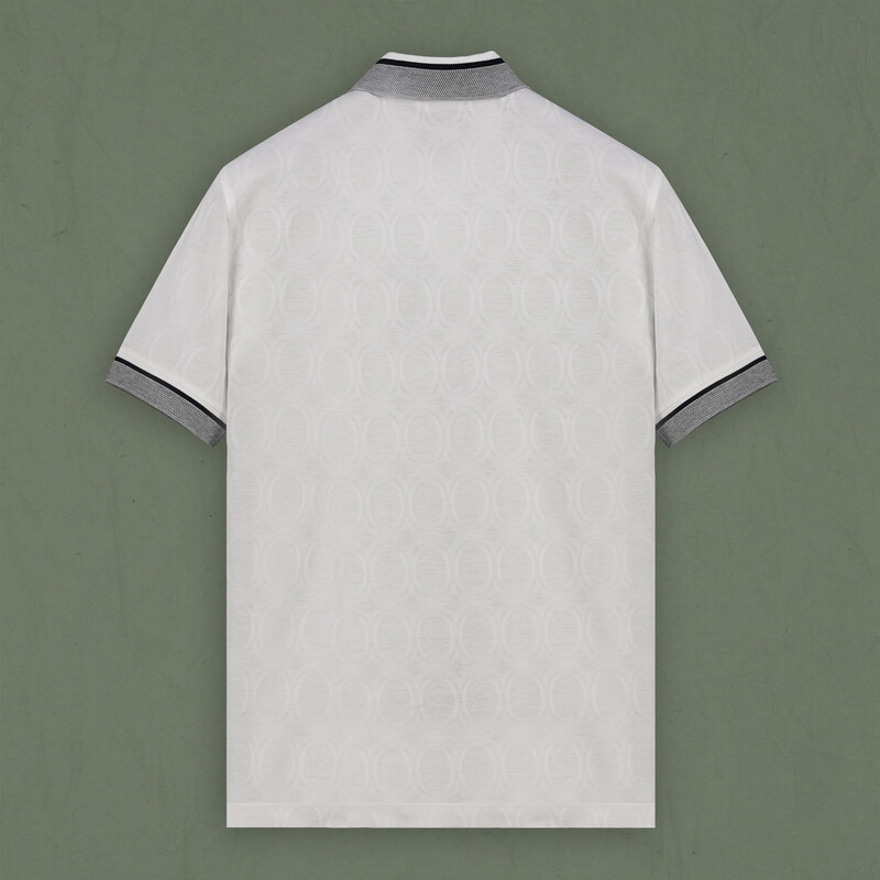 Polo Yaka Desenli Pamuklu Beyaz Tişört - SARAR PREMIUM