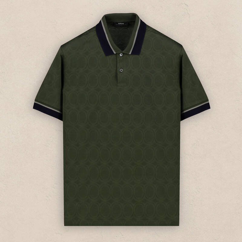 Polo Yaka Desenli Pamuklu Haki Tişört - 2