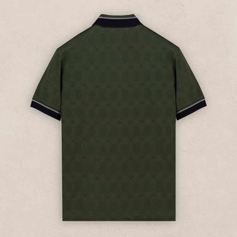 Polo Yaka Desenli Pamuklu Haki Tişört - SARAR PREMIUM