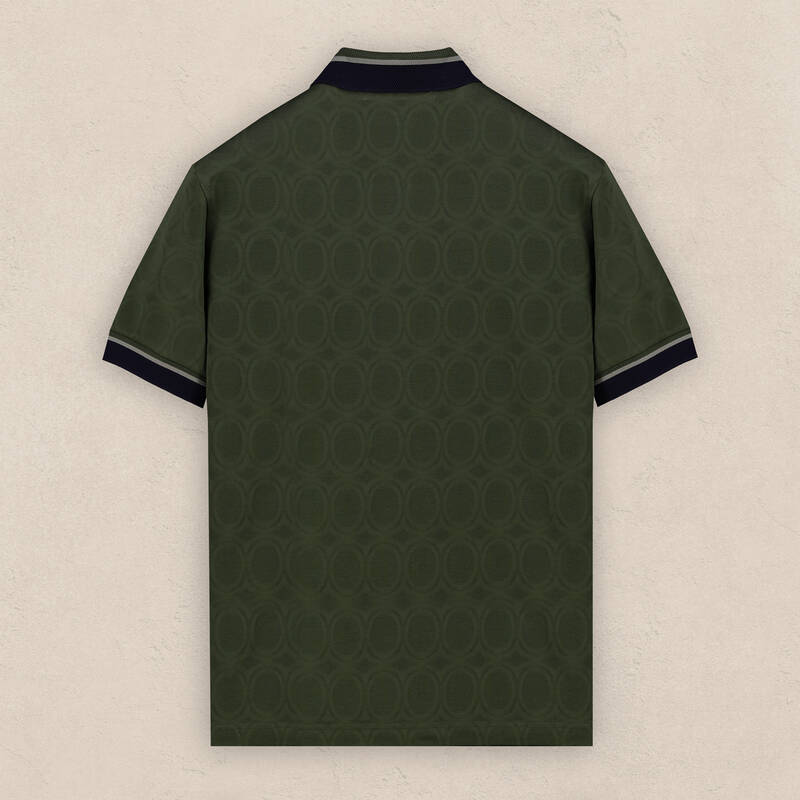 Polo Yaka Desenli Pamuklu Haki Tişört - 3