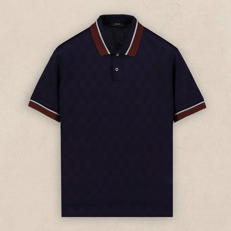 Polo Yaka Desenli Pamuklu Lacivert Tişört - 1