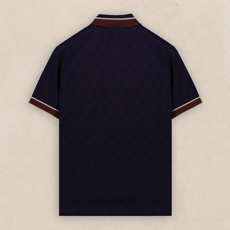 Polo Yaka Desenli Pamuklu Lacivert Tişört - SARAR PREMIUM