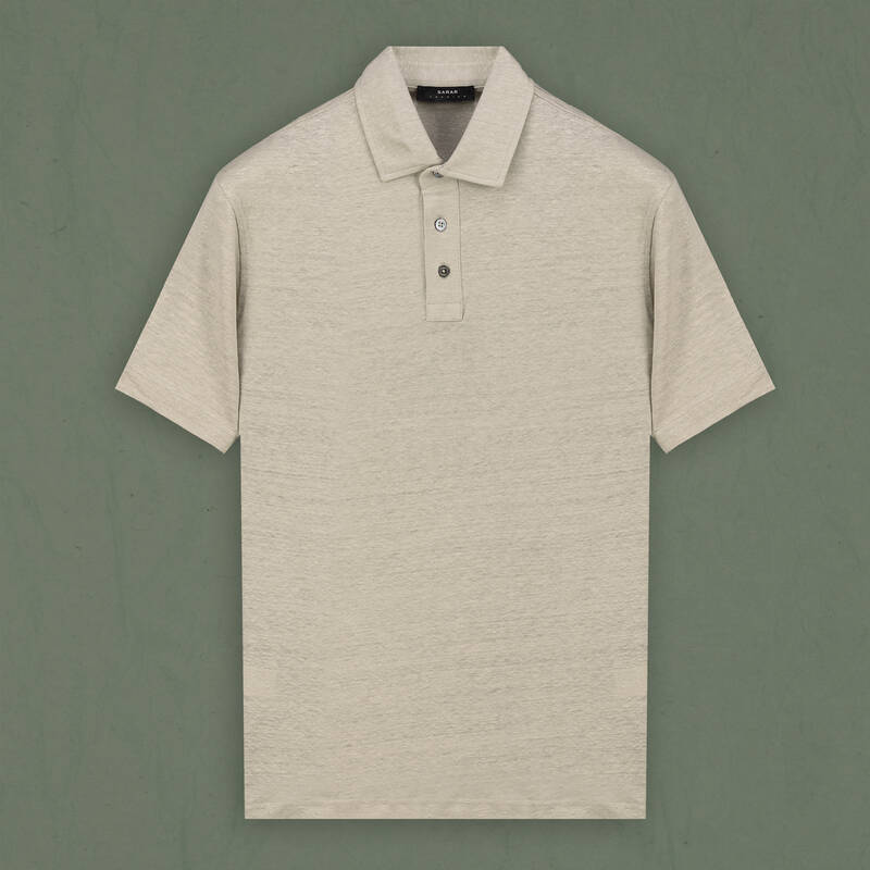 Polo Yaka Bej Keten Tişört - 1