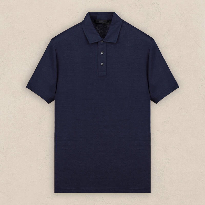 Polo Yaka Lacivert Keten Tişört - 1