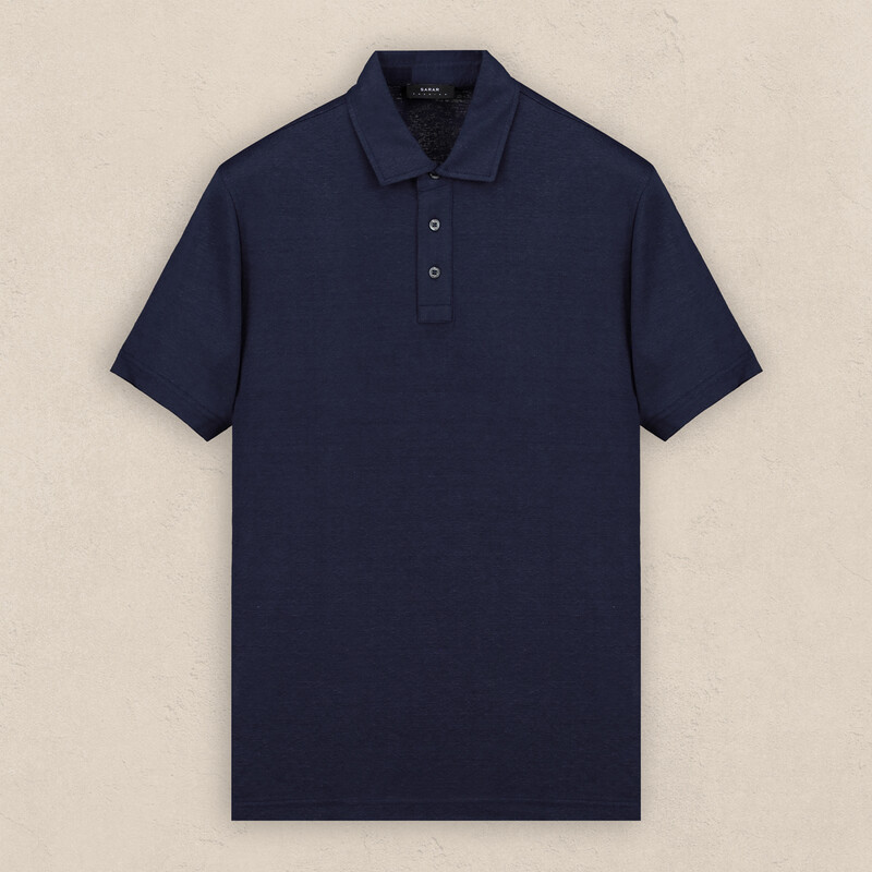 Polo Yaka Lacivert Keten Tişört - SARAR PREMIUM